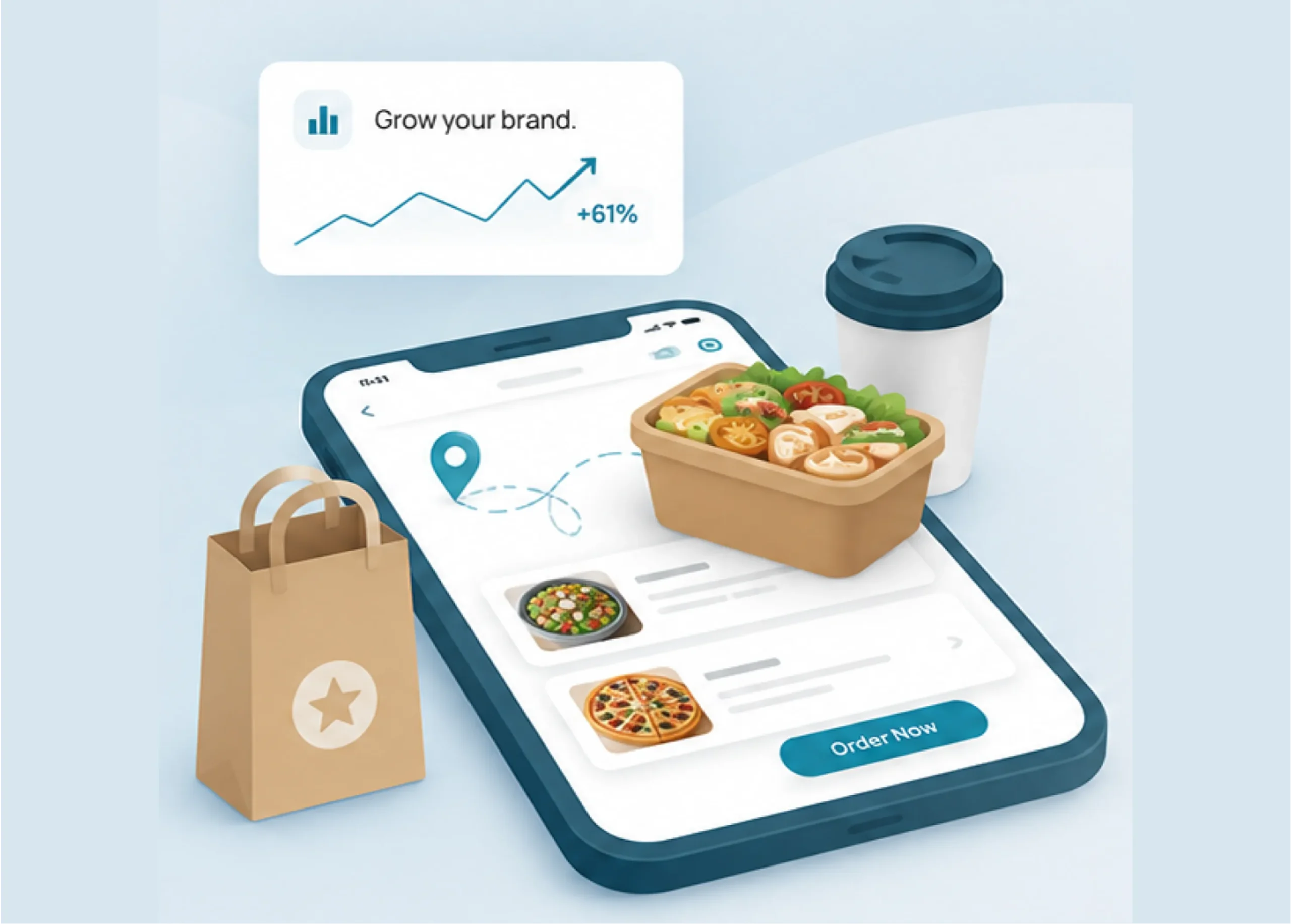 On-demand food delivery app development vector illustration with mobile ordering UI - Appgenix Infotech